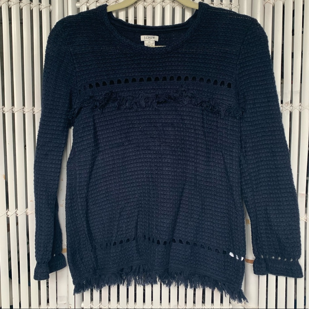 J. Crew Navy Blue Tassel Knit Sweater